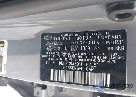 2022 Hyundai Venue Sel/Limited z USA, uszkodzony, nr VIN KMHRC8A39NU167281